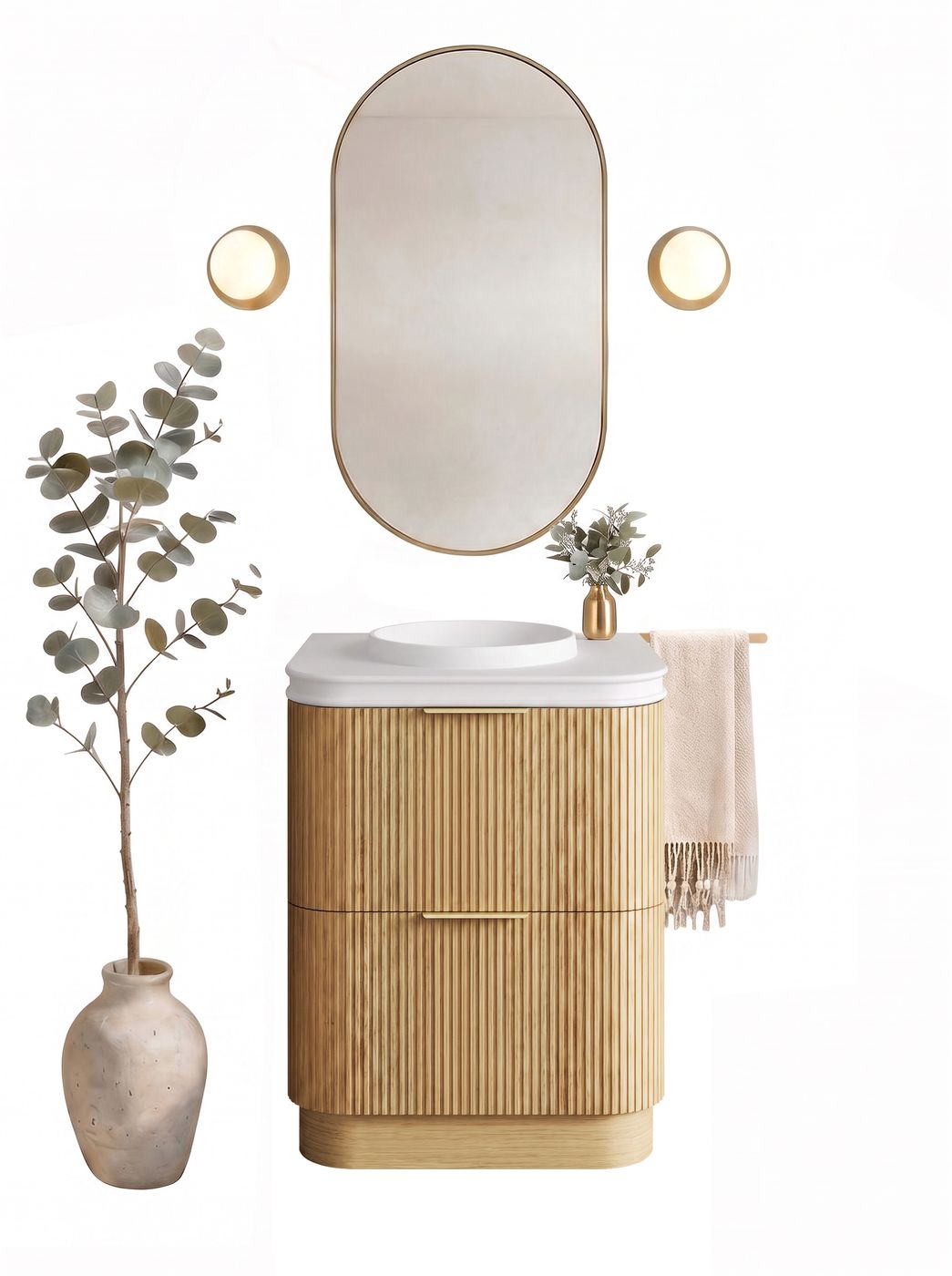 Havana English Edge 750x500x50  Matte White with Round Basin Top