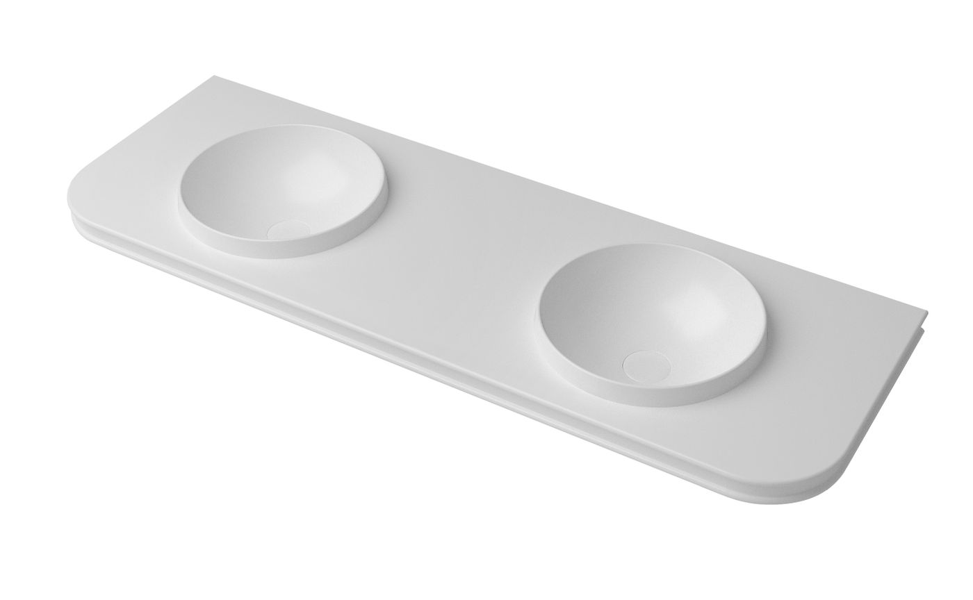 Havana English Edge 1500x500x50  Matte White with Round Basin Top
