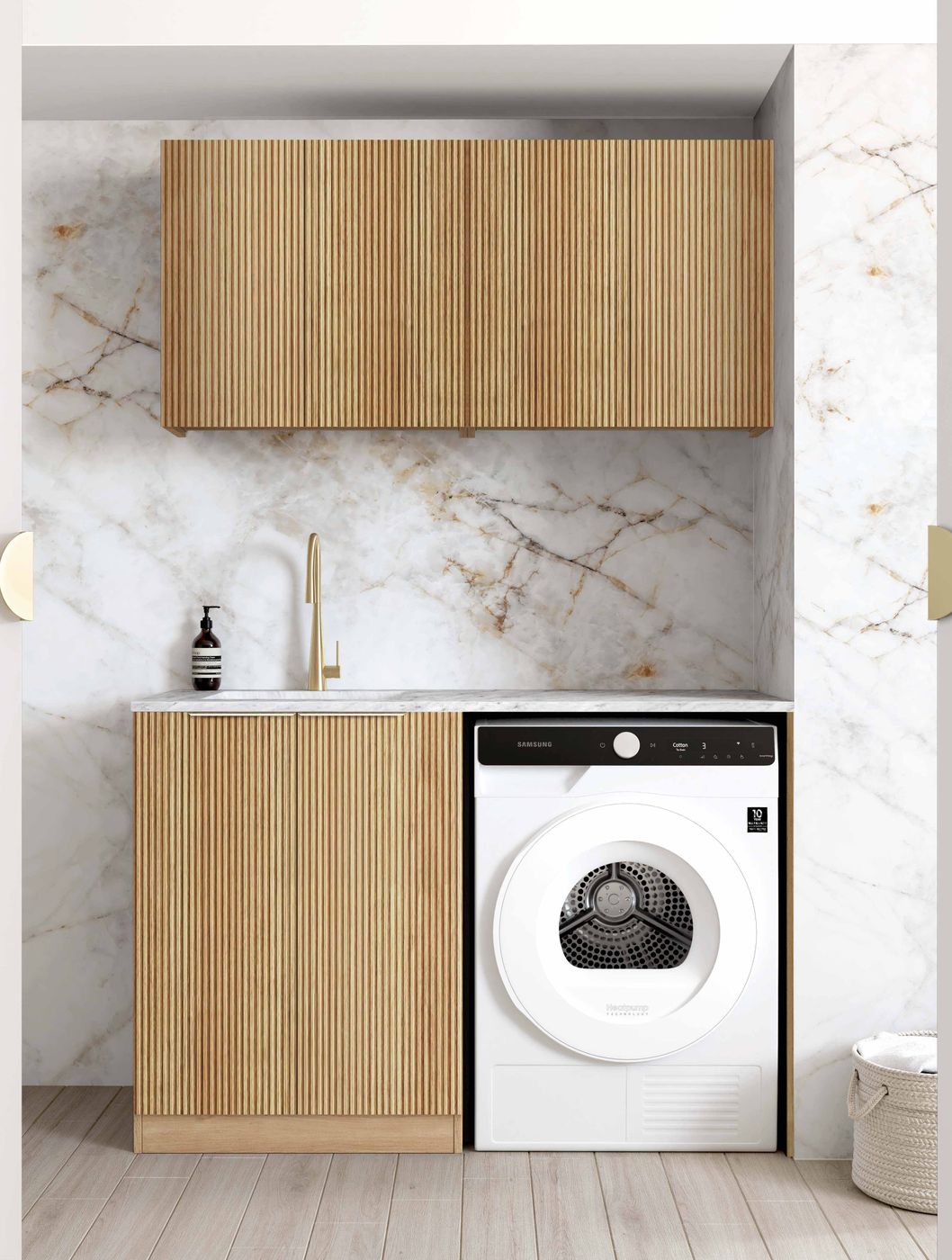 Laundry Kit 1305B Havana Fluted Woodland Oak with Cloudy Carrara Top