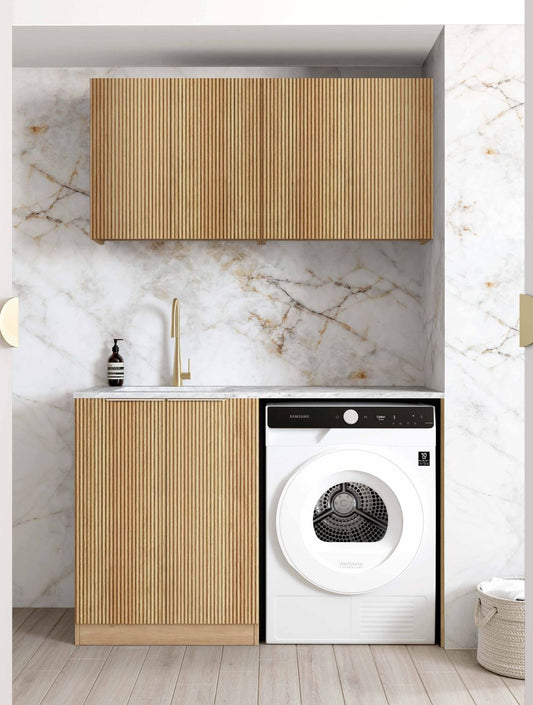 Laundry Kit 1305B Havana Fluted Woodland Oak with Cloudy Carrara Top
