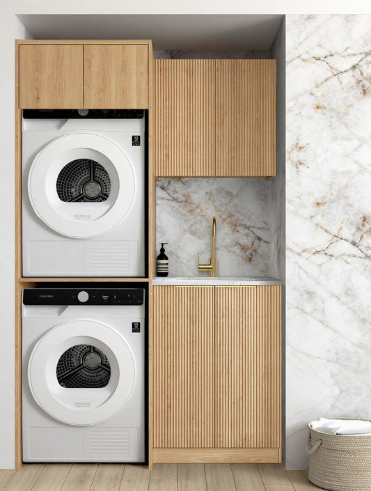 Laundry Kit 1305C Havana Fluted Woodland Oak with Cloudy Carrara Top