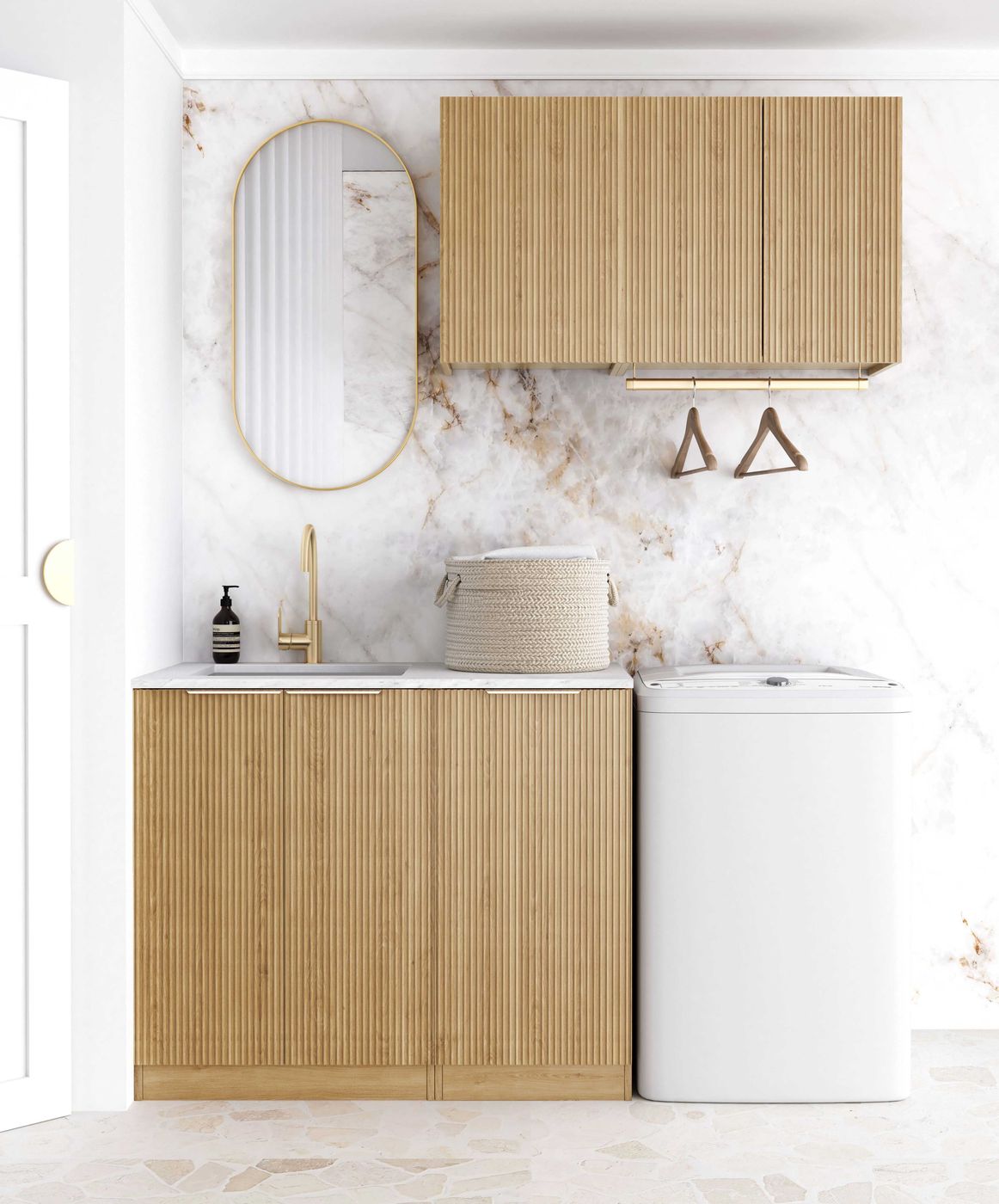 Laundry Kit 1715A Havana Fluted Woodland Oak with Natural Carrara Marble Top