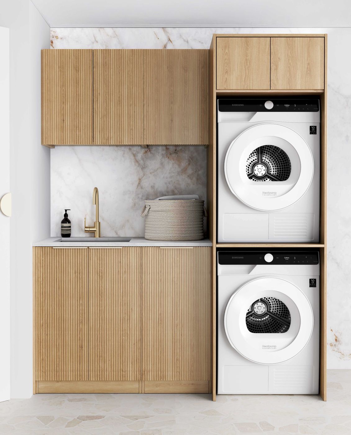 Laundry Kit 1715C Havana Fluted Woodland Oak with Cloudy Carrara Top
