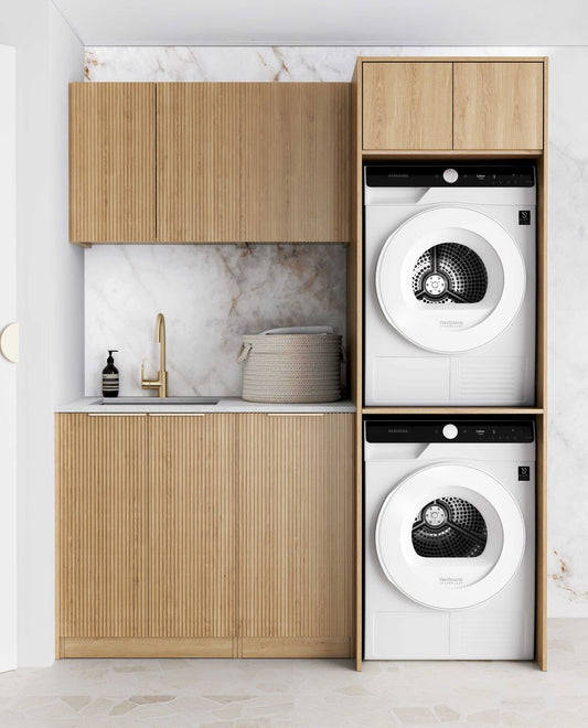 Laundry Kit 1715C Havana Fluted Woodland Oak with Natural Carrara Marble Top