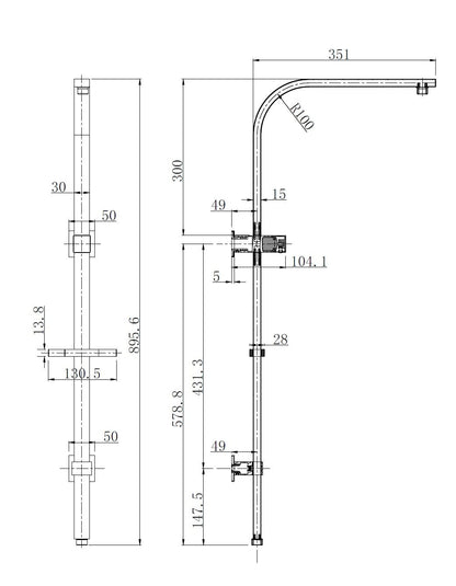 Oskar / Zevio Twin Shower Combo Top Inlet 250mm Argent Gold