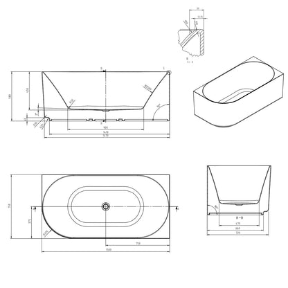 Attica Celine Right Corner 1500 Matte White Bath with Overflow