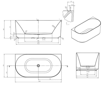Attica Celine 1500 Matte White BTW Multi-fit Bath with Overflow