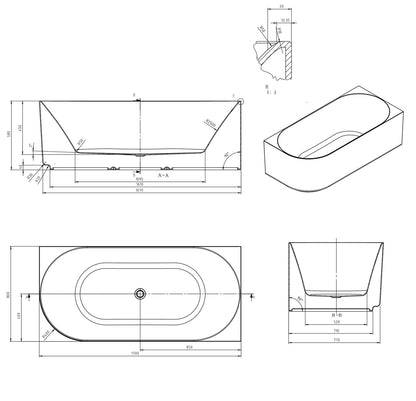 Attica Celine Right Corner 1700 Matte White Bath with Overflow