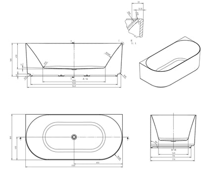Attica Celine 1700 Matte White BTW Multi-fit Bath with Overflow