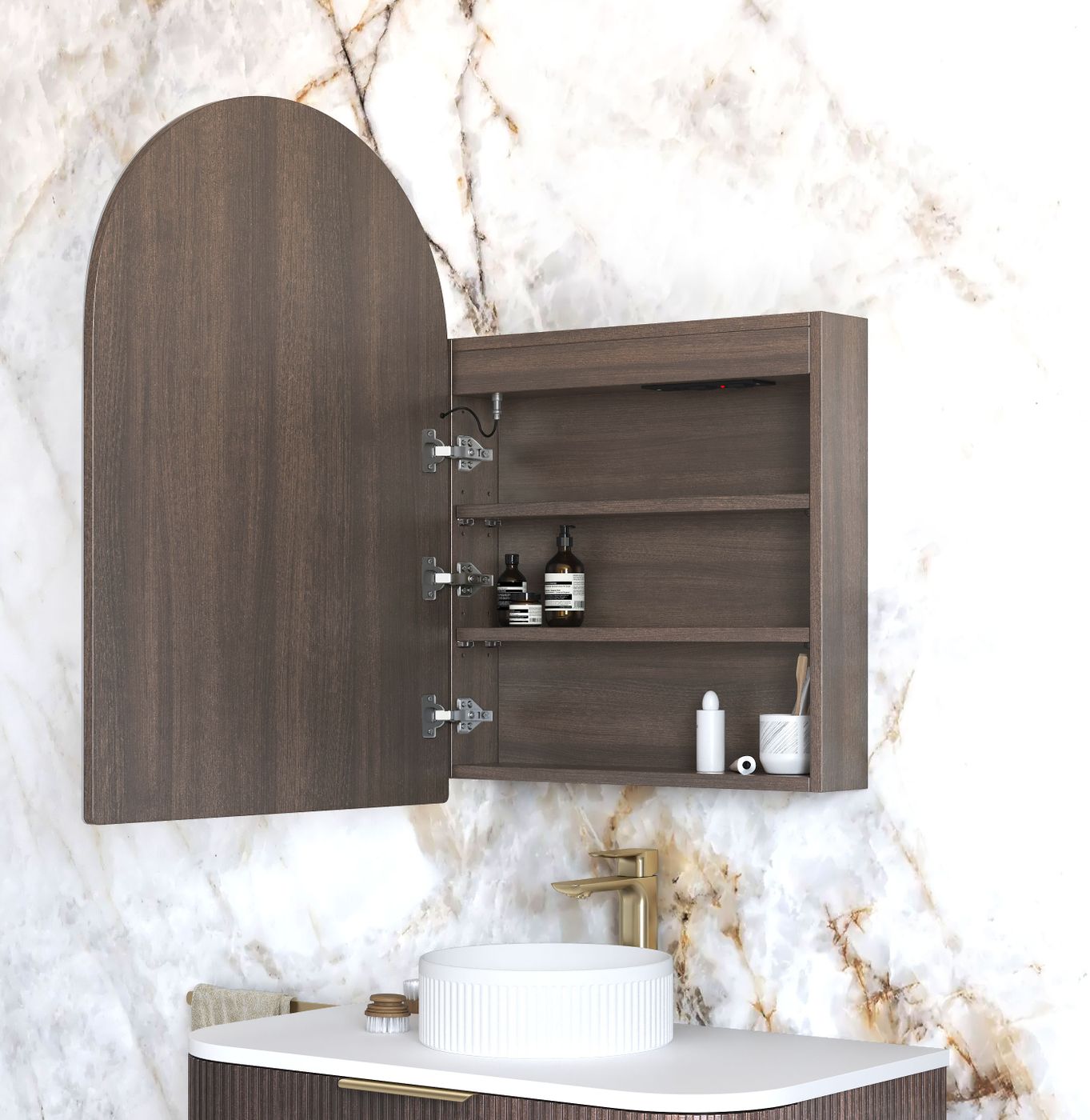 LED Archie 900x600 Sable Walnut Shaving Cabinet - Premium Edition