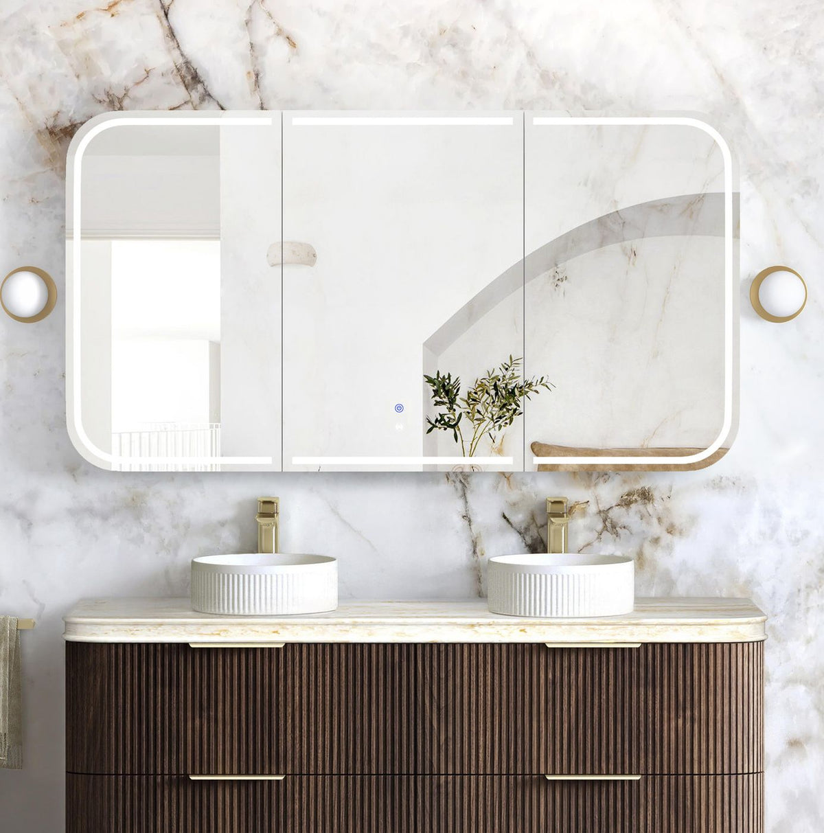 LED Newport 1500(W)x750(H) Sable Walnut Shaving Cabinet - Premium Edition