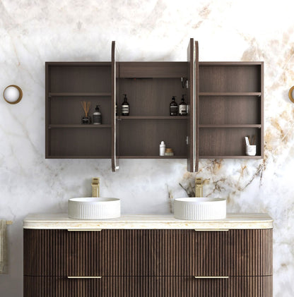 LED Newport 1500(W)x750(H) Sable Walnut Shaving Cabinet - Premium Edition