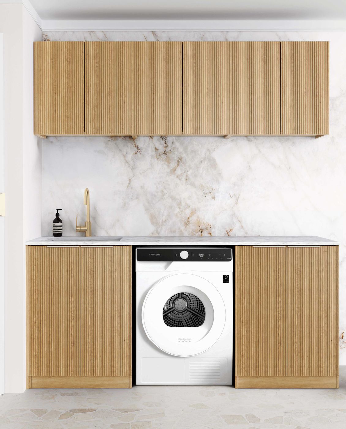 Laundry Kit 1960B Havana Fluted Woodland Oak with Cloudy Carrara Top