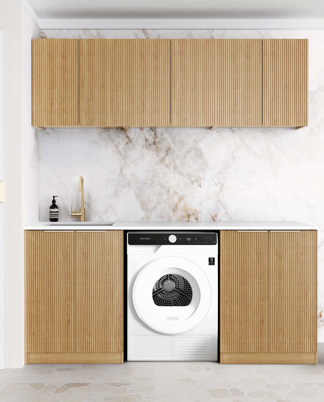 Laundry Kit 1960B Havana Fluted Woodland Oak with Matte White Top
