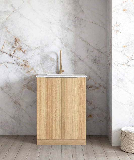 Mini Laundry 650mm Havana Fluted Woodland Oak with Cloudy Carrara Top