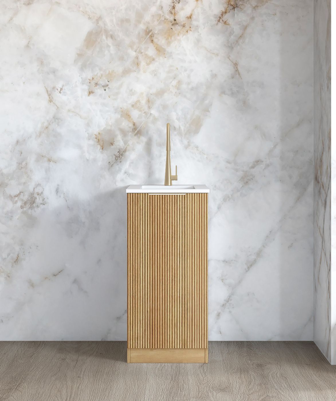 Mini Laundry 430mm Havana Fluted Woodland Oak with Pure White Top