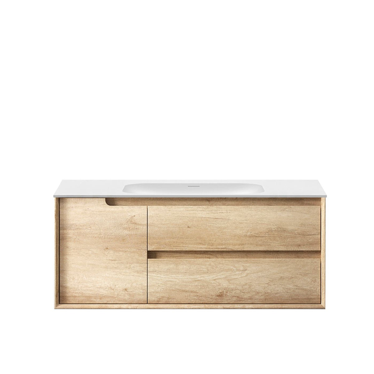 Byron 1200mm Natural Oak Wall Hung Vanity with Chloe Silk Top