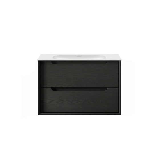 Byron 750mm Black Oak Wall Hung Vanity with Chloe Silk Top