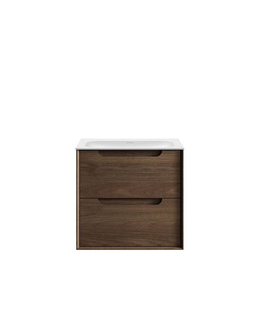 Byron 600mm Sable Walnut Wall Hung Vanity with Chloe Silk Top