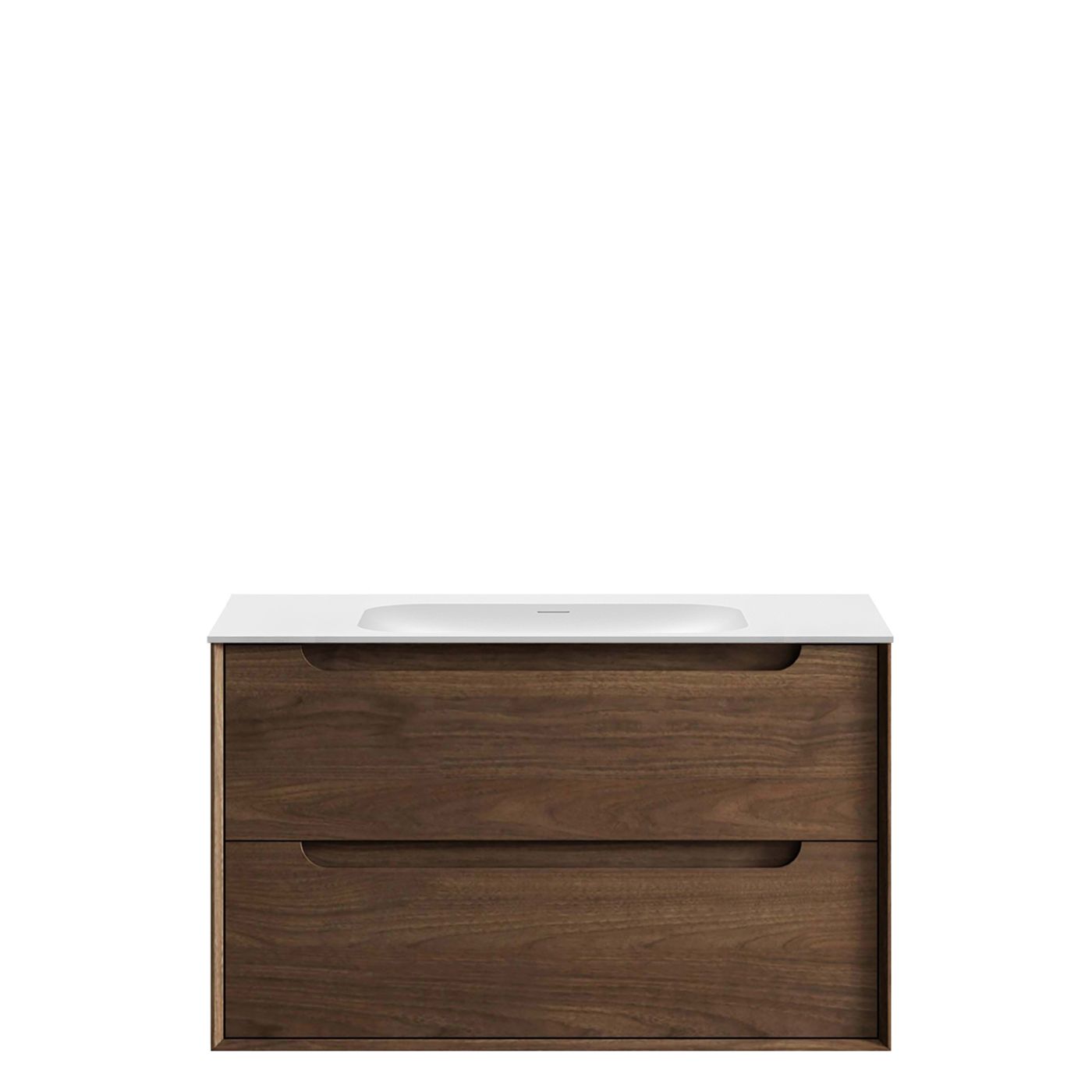 Byron 900mm Sable Walnut Wall Hung Vanity with Chloe Silk Top