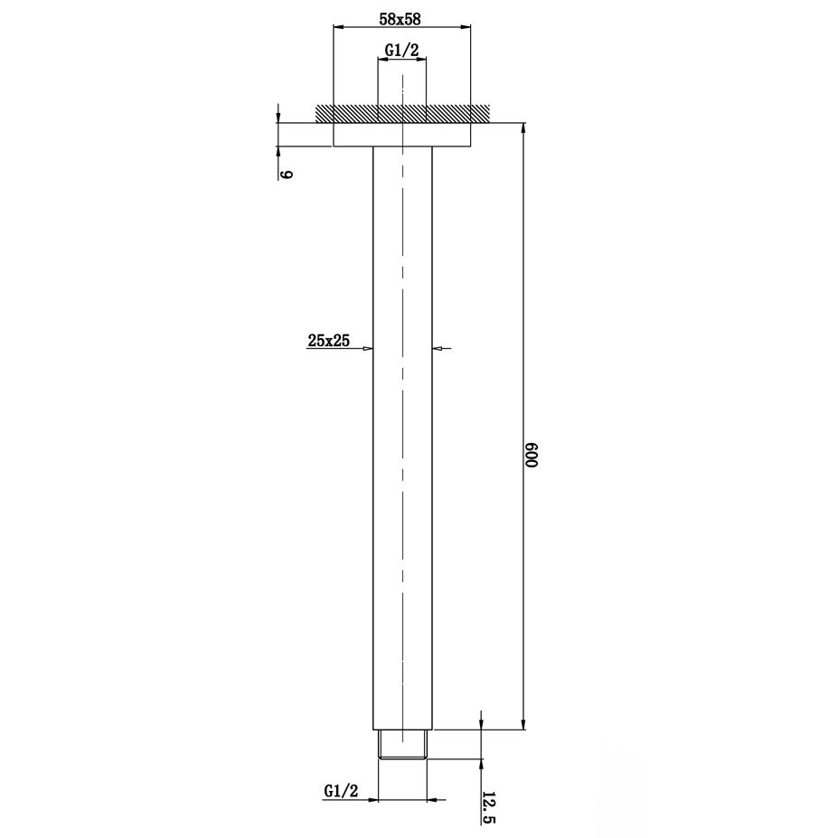 Taran 600mm Chrome Ceiling Shower Arm Square