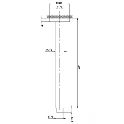 Taran 600mm Chrome Ceiling Shower Arm Square