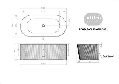 Attica Noosa Fluted 1700 Gloss White BTW Multi-fit Bath with Overflow