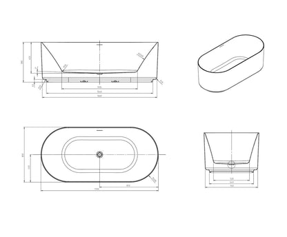 Attica Celine 1700 Matte White Bath with Overflow