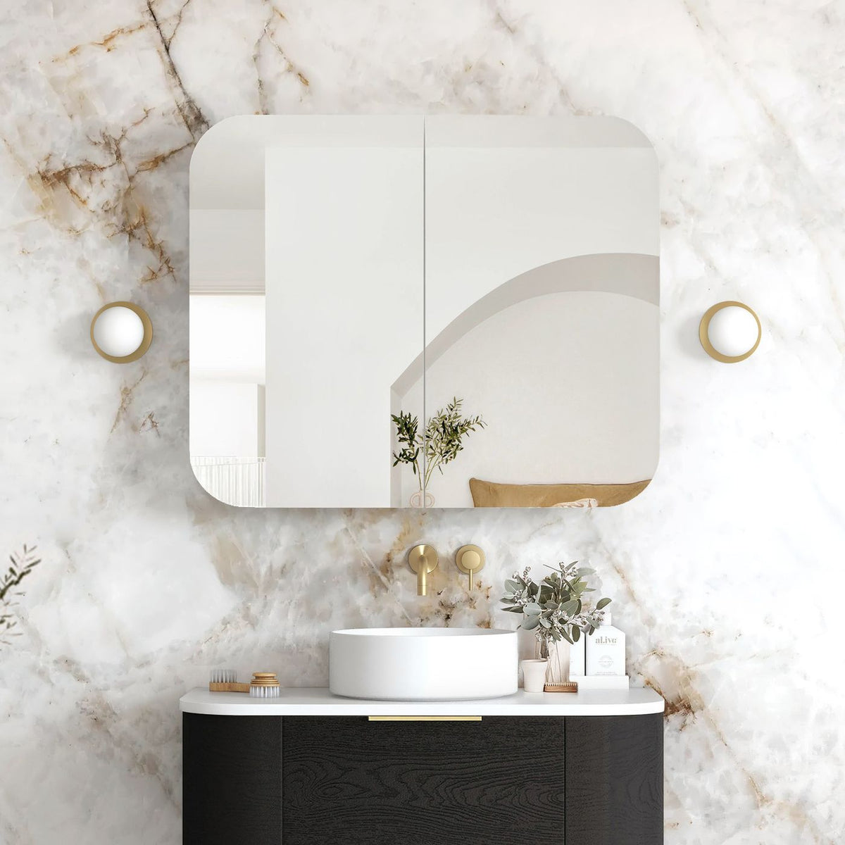 Newport 900x750 Black Oak Shaving Cabinet