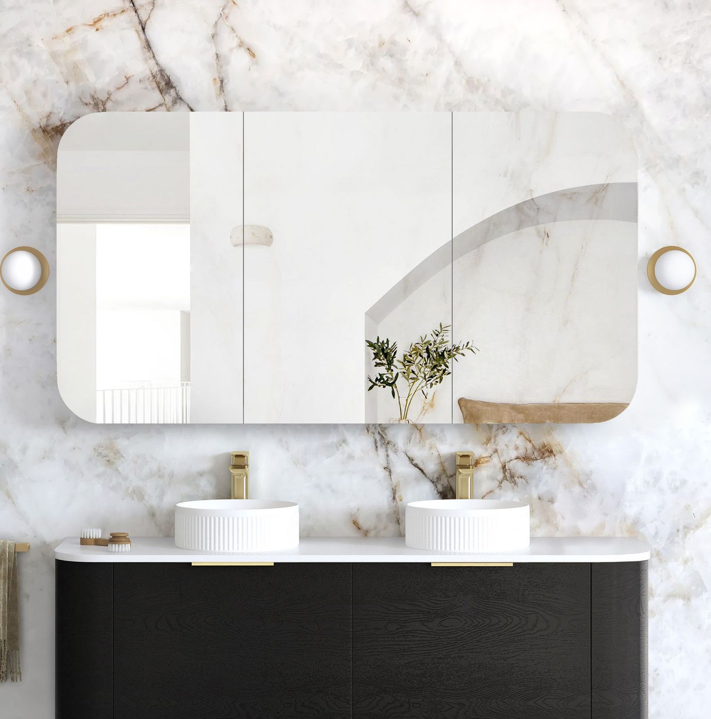 Newport 1500x750 Black Oak Shaving Cabinet