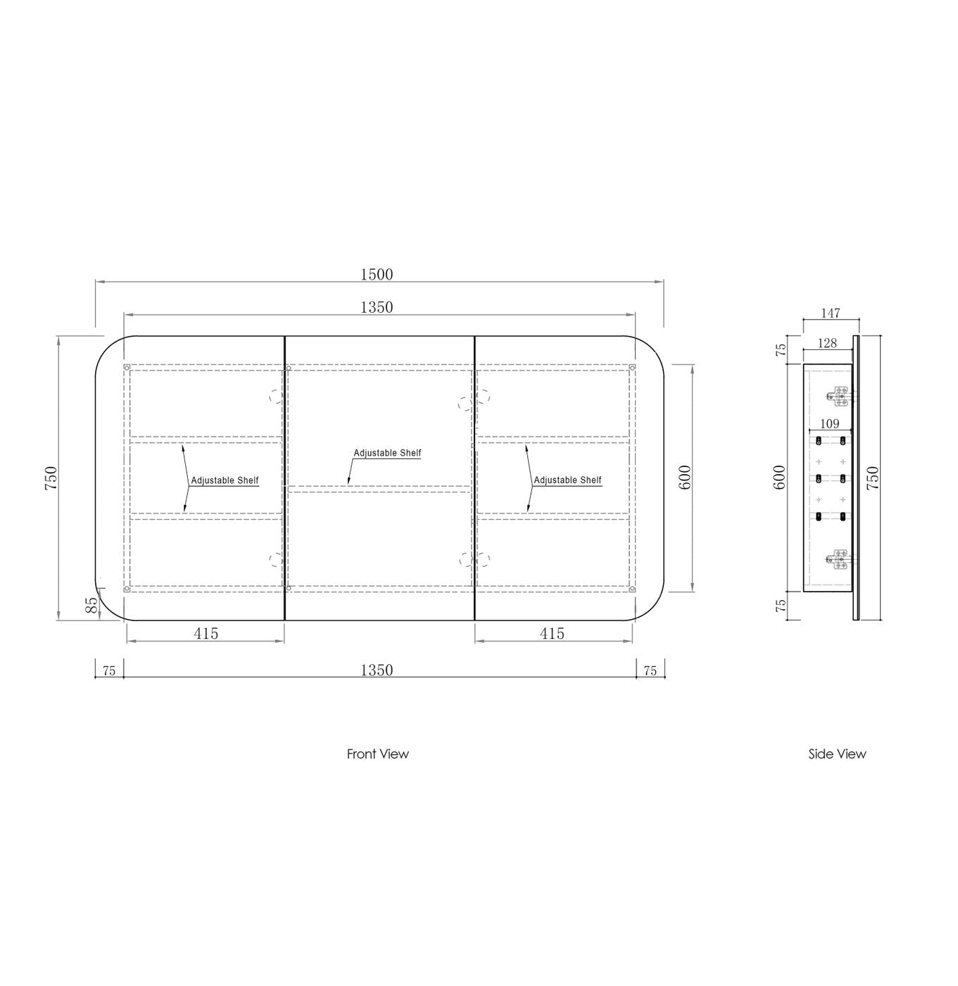 Newport 1500x750 White Shaving Cabinet