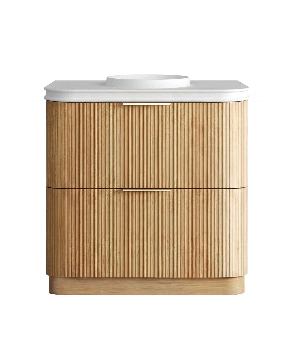 Havana 900mm Woodland Oak Fluted Floorstanding Curve Vanity with Round Basin Moulded Top