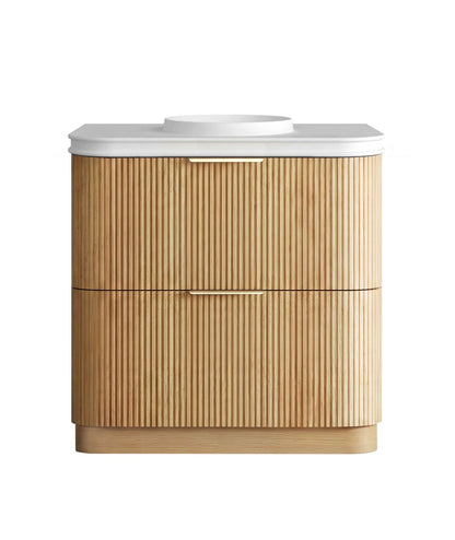 Havana 900mm Woodland Oak Fluted Floorstanding Curve Vanity with Round Basin Moulded Top