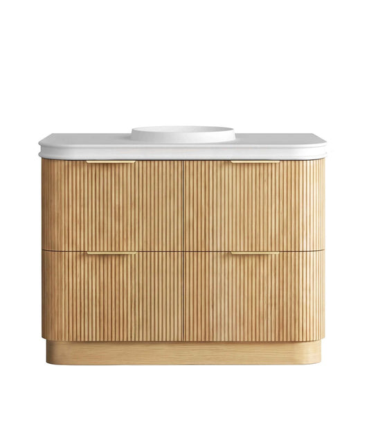 Havana 1200mm Woodland Oak Fluted Floorstanding Curve Vanity with Round Basin Moulded Top