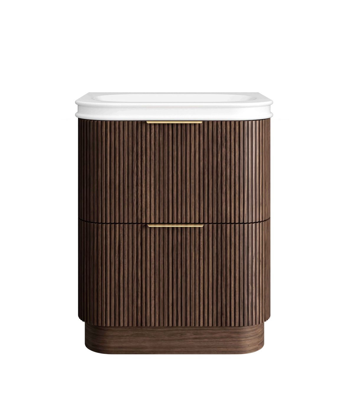 Havana 750mm Sable Walnut Fluted Floorstanding Curve Vanity with Square Basin Moulded Top