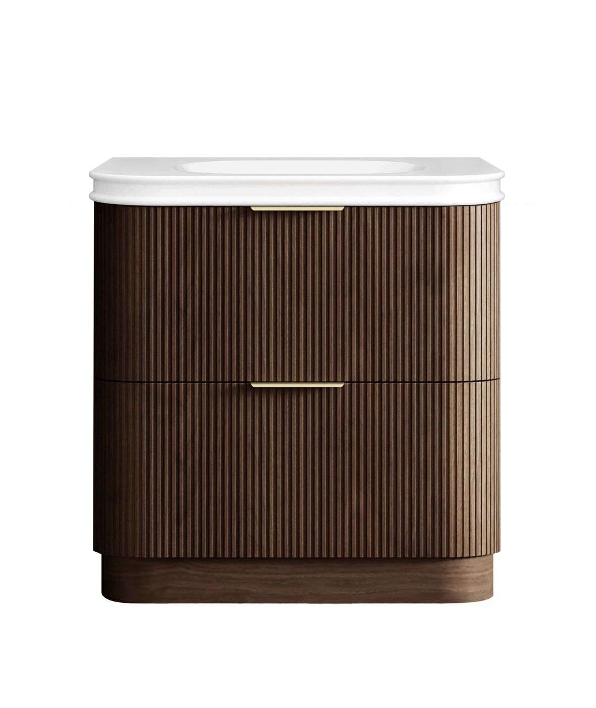 Havana 900mm Sable Walnut Fluted Floorstanding Curve Vanity with Square Basin Moulded Top