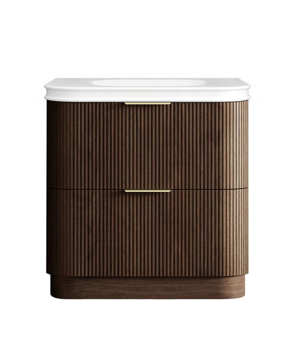 Havana 900mm Sable Walnut Fluted Floorstanding Curve Vanity with Square Basin Moulded Top