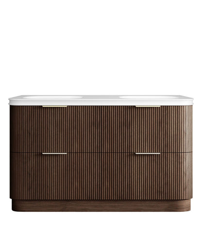 Havana 1500mm Sable Walnut Fluted Floorstanding Curve Vanity with Square Basin Moulded Top