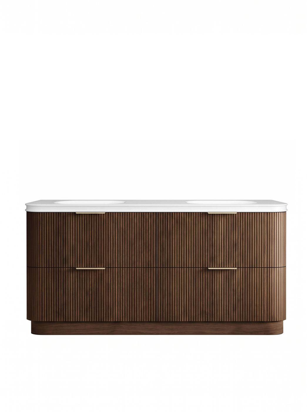 Havana 1800mm Sable Walnut Fluted Floorstanding Curve Vanity with Square Basin Moulded Top