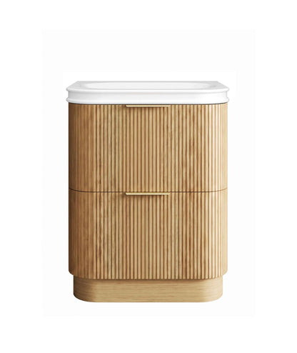 Havana 750mm Woodland Oak Fluted Floorstanding Curve Vanity with Square Basin Moulded Top