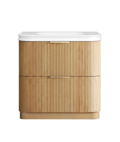 Havana 900mm Woodland Oak Fluted Floorstanding Curve Vanity with Square Basin Moulded Top