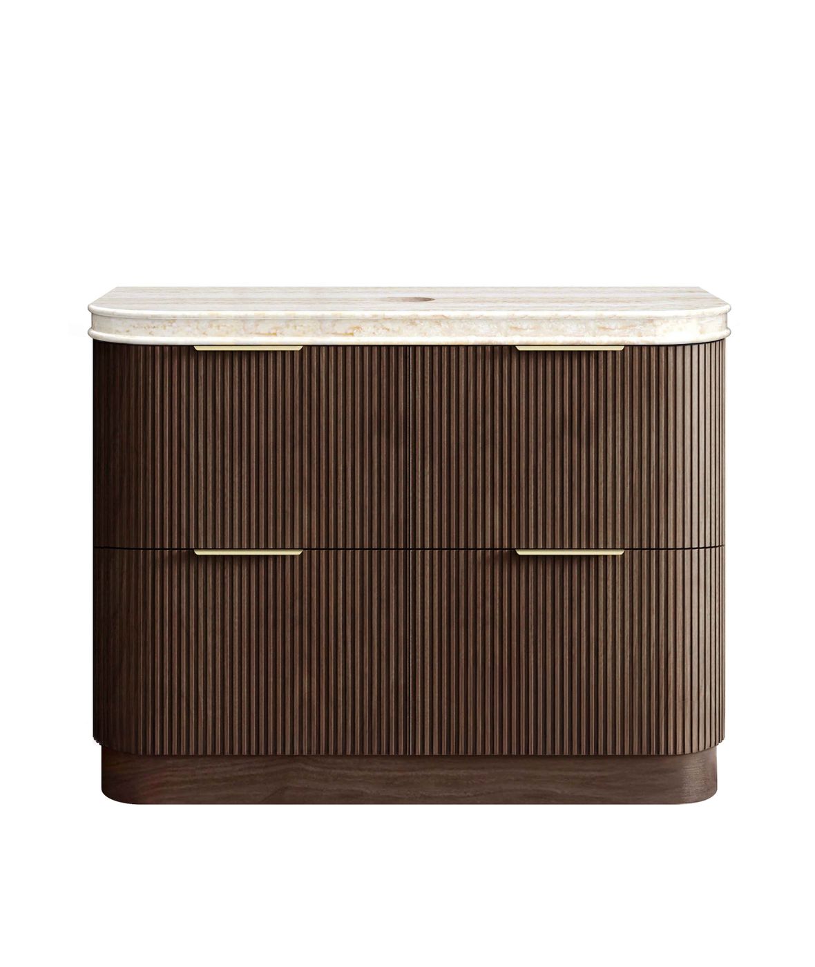 Havana 1200mm Sable Walnut Fluted Floorstanding Curve Vanity with Sand Dune Top