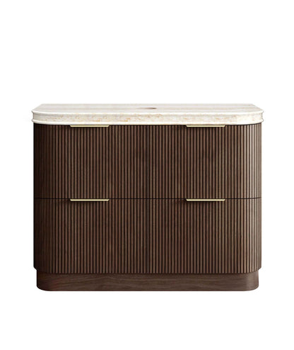 Havana 1200mm Sable Walnut Fluted Floorstanding Curve Vanity with Sand Dune Top