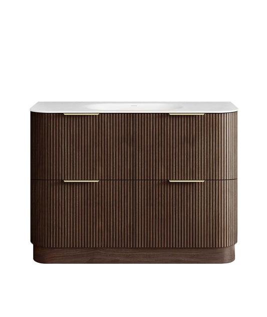 Havana 1200mm Sable Walnut Fluted Floorstanding Curve Vanity with Chloe Silk Top