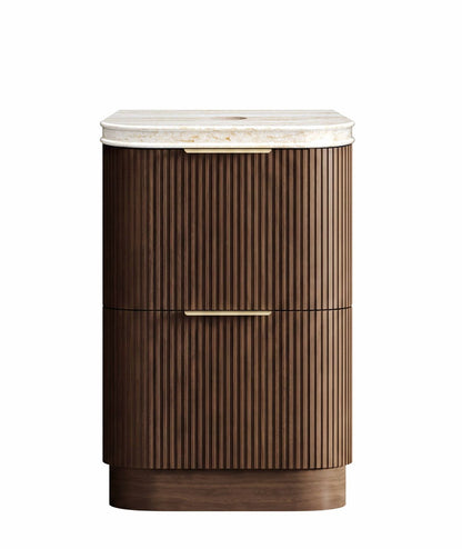 Havana 600mm Sable Walnut Fluted Floorstanding Curve Vanity with Sand Dune Top
