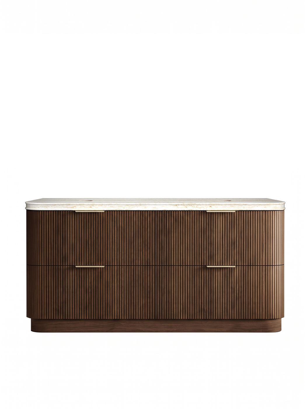 Havana 1800mm Sable Walnut Fluted Floorstanding Curve Vanity with Sand Dune Top