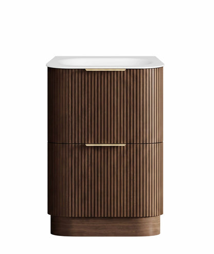 Havana 600mm Sable Walnut Fluted Floorstanding Curve Vanity with Chloe Silk Top