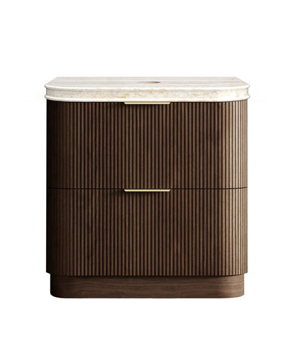 Havana 900mm Sable Walnut Fluted Floorstanding Curve Vanity with Sand Dune Top