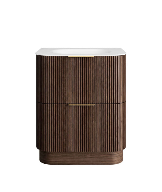 Havana 750mm Sable Walnut Fluted Floorstanding Curve Vanity with Chloe Silk Top