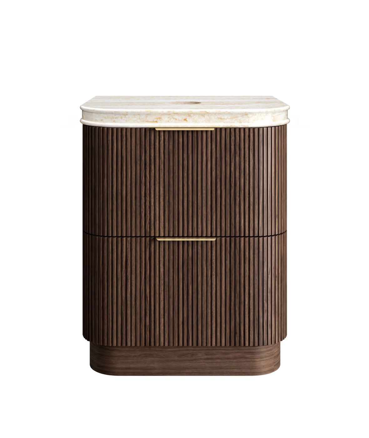 Havana 750mm Sable Walnut Fluted Floorstanding Curve Vanity with Sand Dune Top